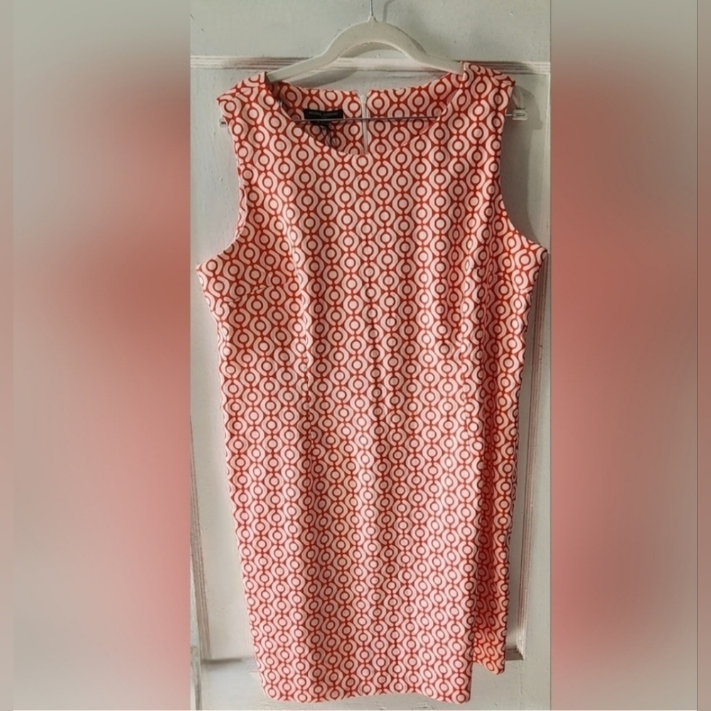 Mario Serrani Coral & White Sleeveless Geometric Shift Dress